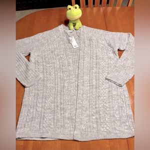 Sonoma Cardigan Gray Lurex Ribbed Cable Knit Sweater XL NWT